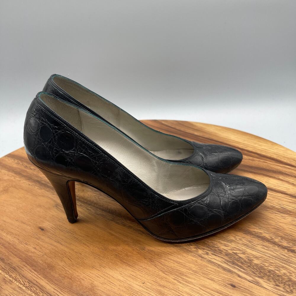 VINTAGE Maserati Heels Womens 6.5 B Navy Leather Comfort Casual Pumps Italy